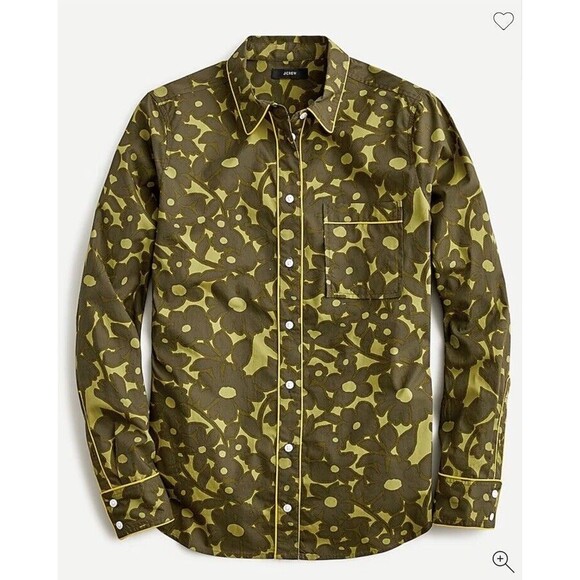 J Crew Womens NWT Camo Flowers Button Up Piped Shirt Sz L Green AA16 - Picture 2 of 9
